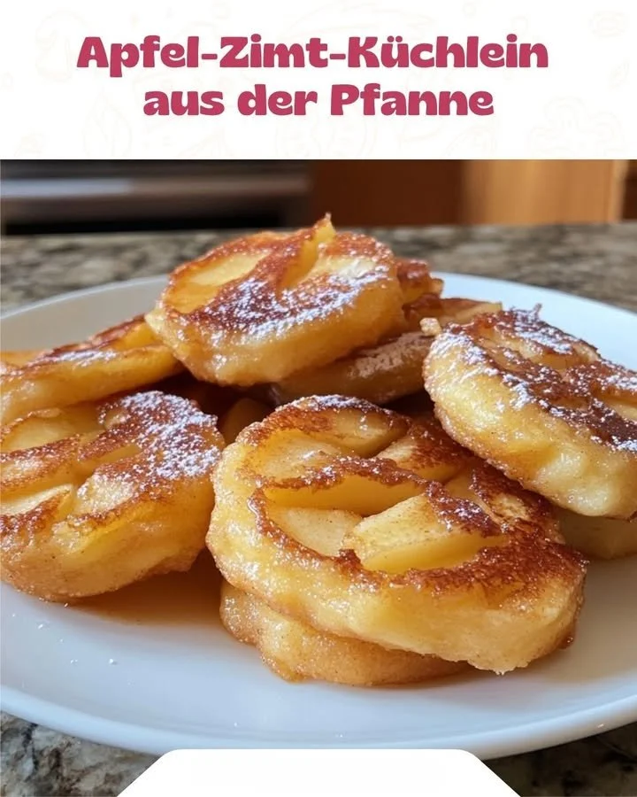 Leckere selbstgemachte Apfel-Zimt-Küchlein aus der Pfanne auf einem Teller