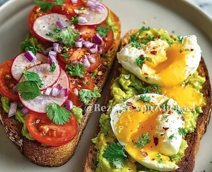 verschiedene Variationen von Avocado-Brot auf einem Holzbrett
