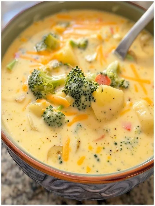 Bowl of Brokkoli Kartoffel Suppe mit Käse, schön angerichtet