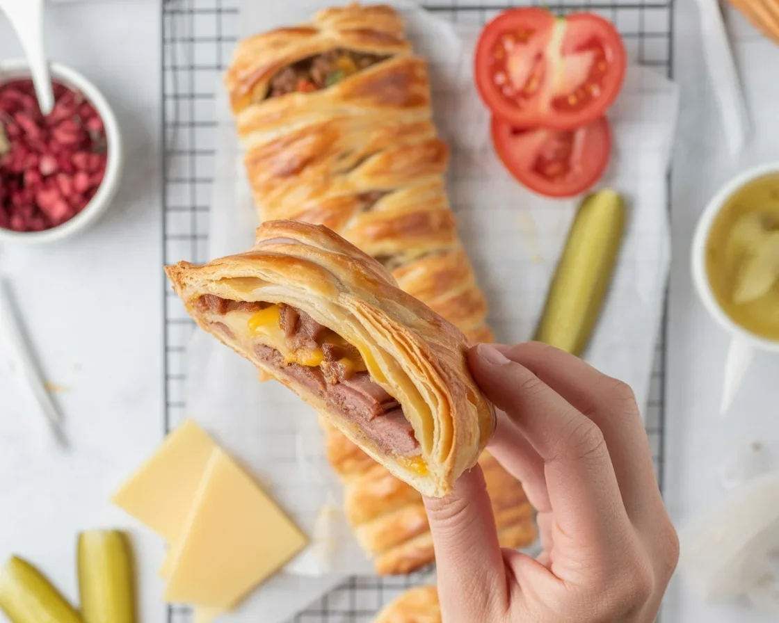 Leckere Cheeseburger-Blätterteigtaschen als Snack oder Partyplatter