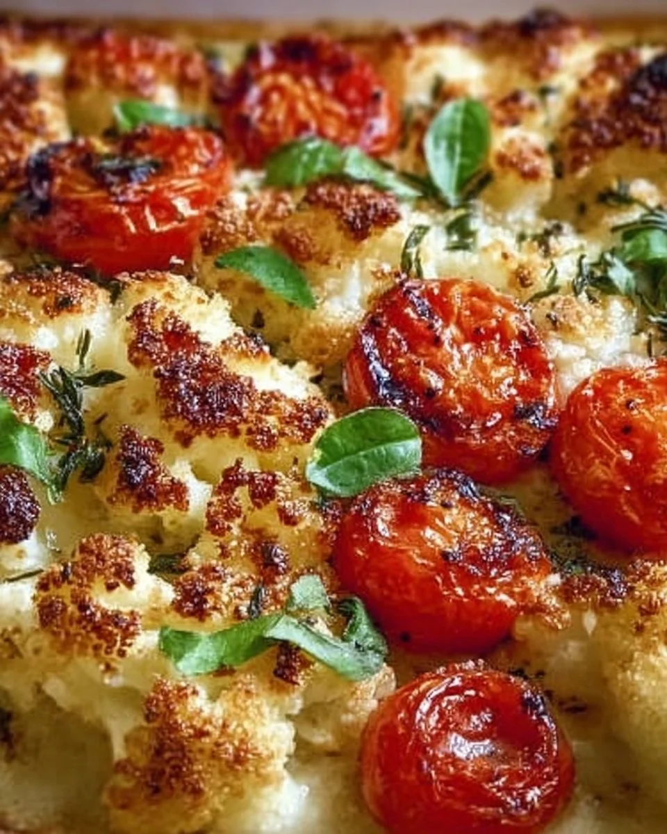 Cremiger gebackener Blumenkohl mit Mozzarella und Tomaten aus dem Ofen