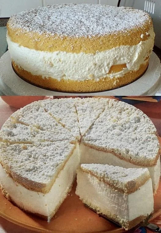 Käsesahne-Torte mit frischer Sahne und Käse, ein leckerer Kuchen.