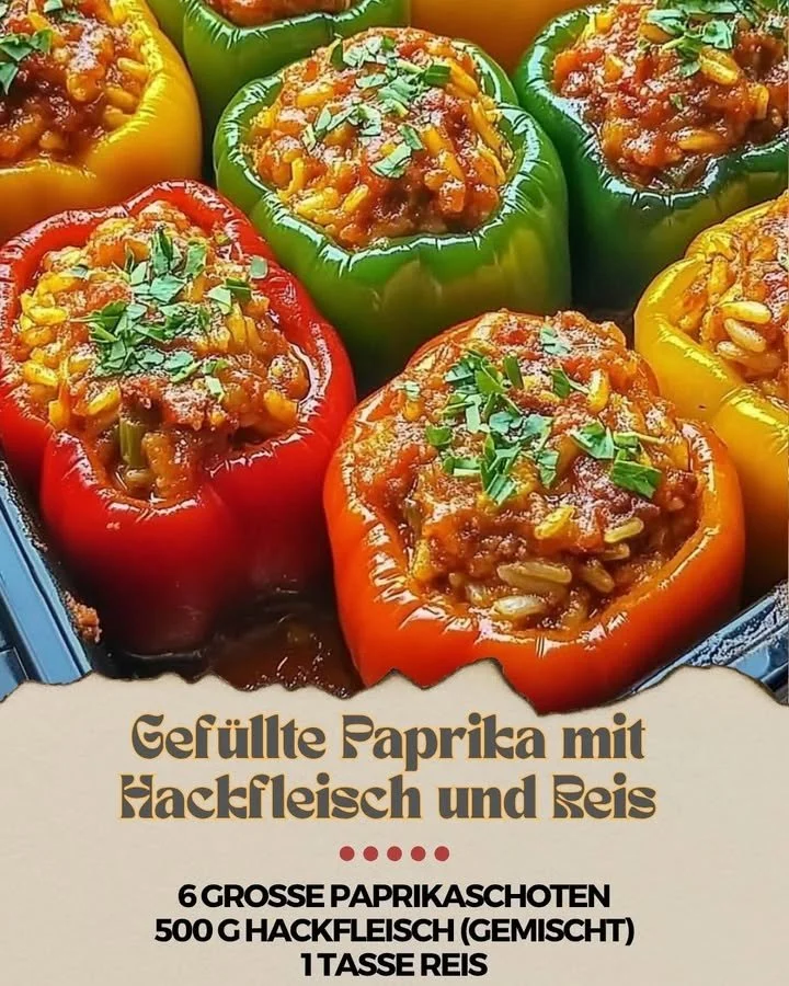Gefüllte Paprika mit Hackfleisch und Reis auf einem Teller serviert