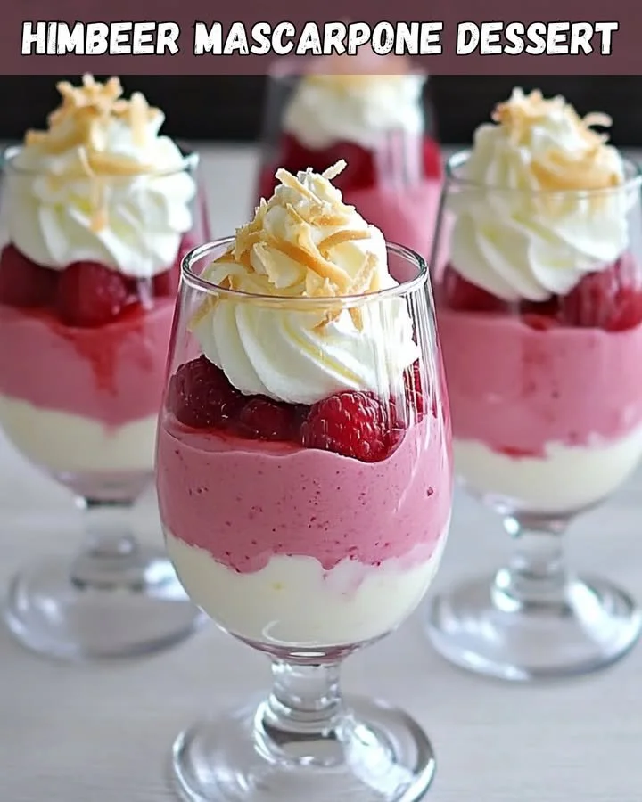 Himbeer-Mascarpone-Dessert mit frischen Himbeeren und Mascarponecreme