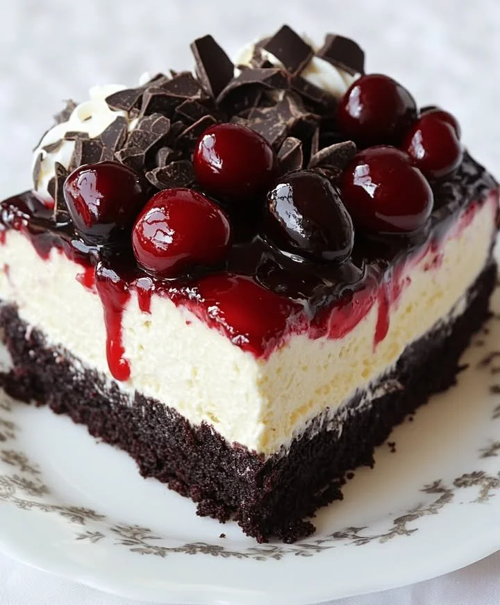 Himmlischer Schwarzwälder Käsekuchen auf einem Teller, perfekt zum Genießen.