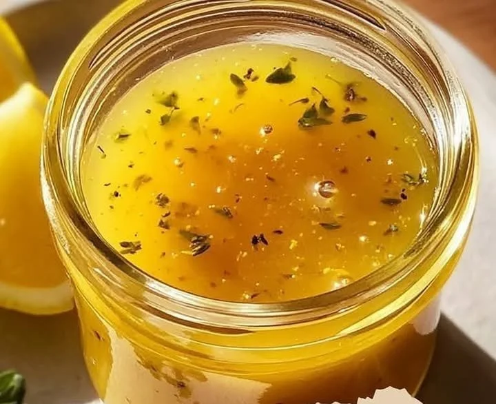 Schüssel mit Honig-Senf-Zitronen-Vinaigrette für Salate
