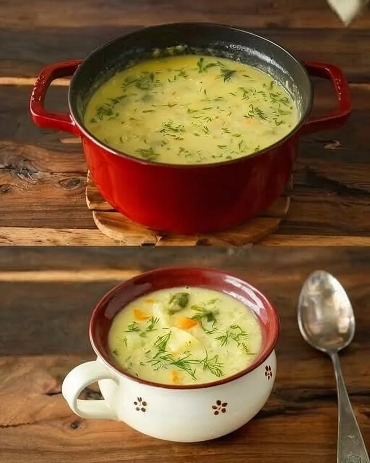 Schüssel mit cremiger Kartoffelsuppe garniert mit frischen Kräutern