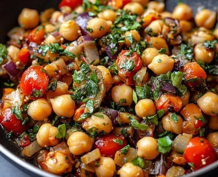 Mediterranes One-Pan Gericht mit Kichererbsen und buntem Gemüse