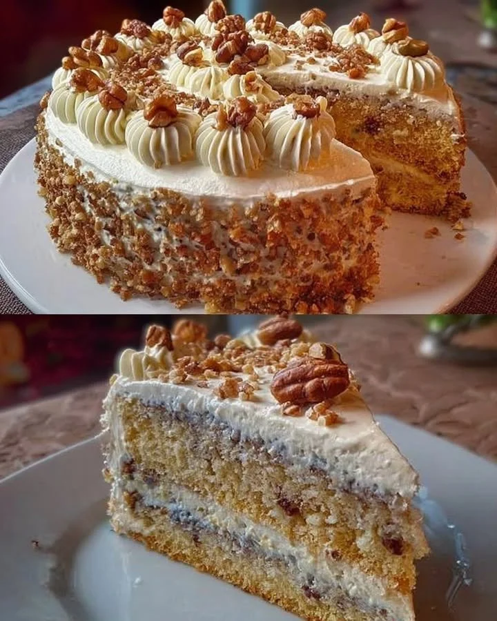 Omas Nuss Sahnetorte mit cremiger Sahne und knackigen Nüssen