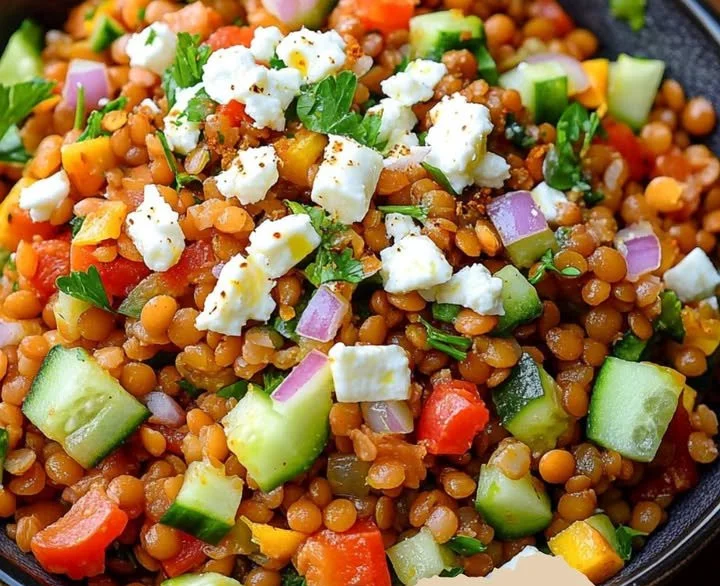 Orientalischer Red Lentil Salad mit Feta und frischen Zutaten