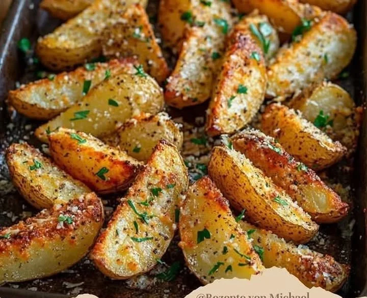 Ofengeröstete Parmesan Kartoffeln mit goldbrauner Kruste und Kräutern