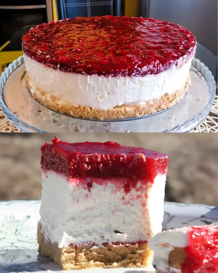 Perfekter, gelatinefreier Käsekuchen ohne Backen auf einem Teller serviert