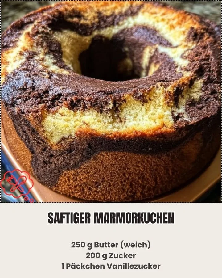 Saftiger Marmorkuchen mit Schokoladen- und Vanillegeschmack auf einem Tisch