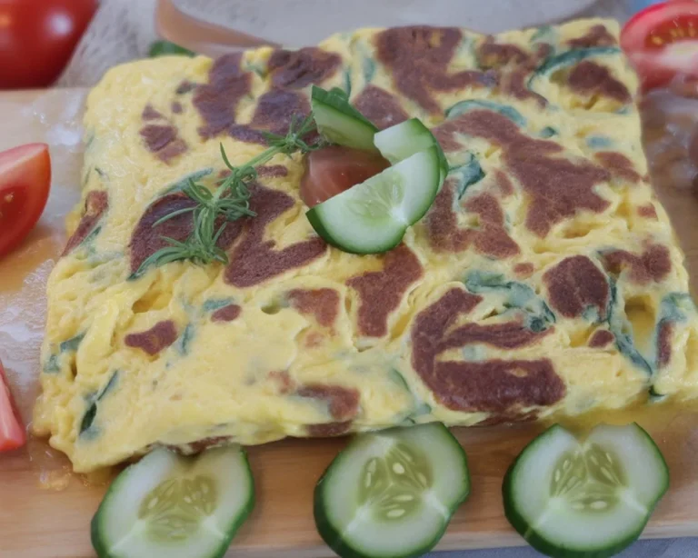 Schinken-Käse-Eierauflauf mit Eiern, Milch und gewürfeltem Schinken in einer Auflaufform.