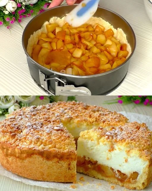 Ultracremiger Apfel Schmandkuchen mit frischen Äpfeln und Schmand-Topping