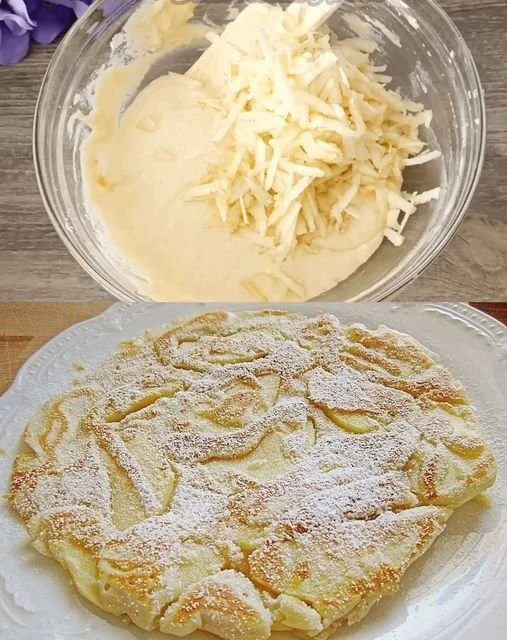 Leckere Apfel Pfannkuchen mit Zimt und Zucker serviert auf einem Teller