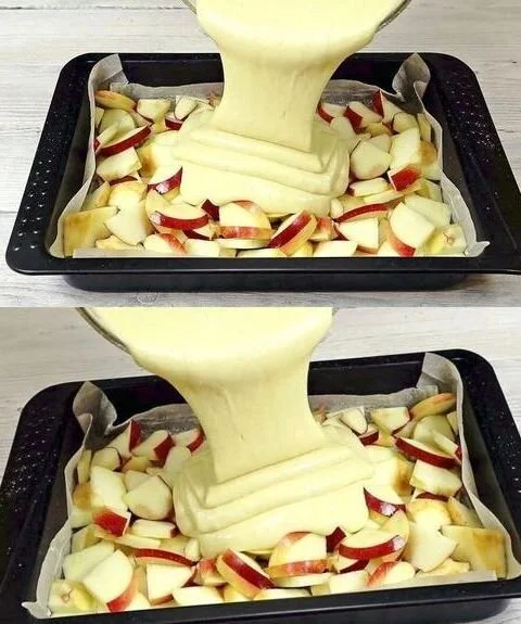 Schneller Apfelkuchen, frisch aus dem Ofen, in 10 Minuten zubereitet