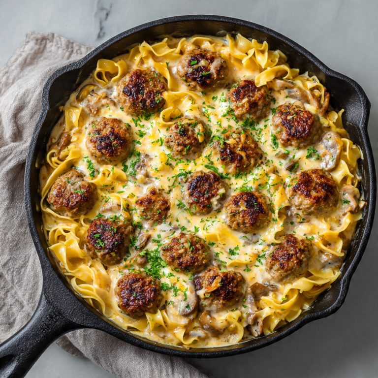 ⭐ Cremige Fleischbällchen-Pfanne mit Eiernudeln