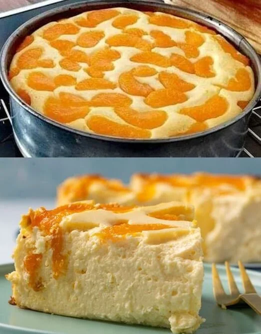 Fantastischer Quarkkuchen ohne Boden auf einem Teller serviert.