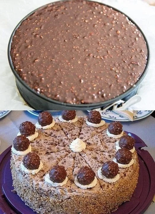 Ferrero Rocher Torte ohne Backen mit Schokolade und Haselnüssen