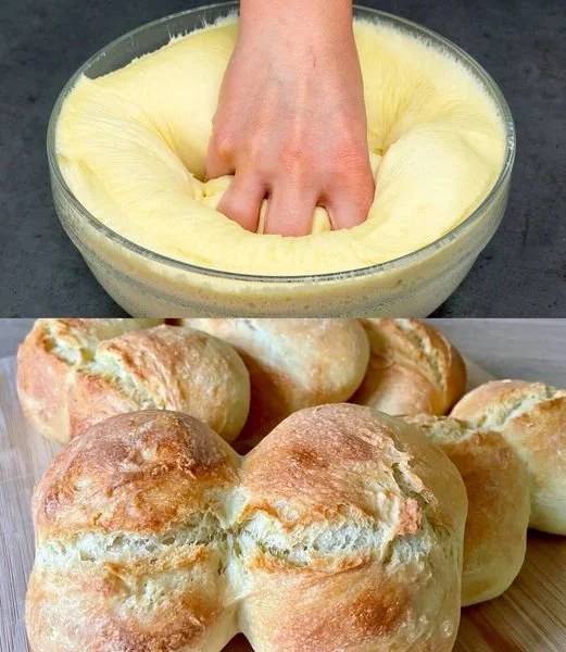 Frisch gebackene Übernacht Brötchen aus der DDR auf einem rustikalen Tisch.