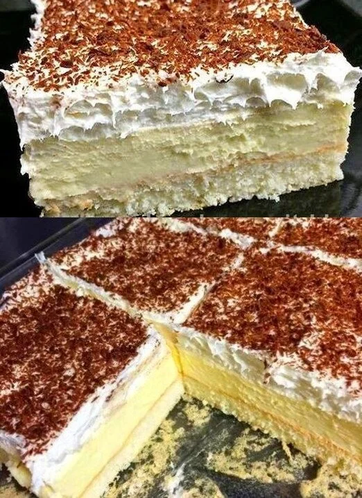 Leckerer Vanillecreme Kuchen auf einem Teller serviert