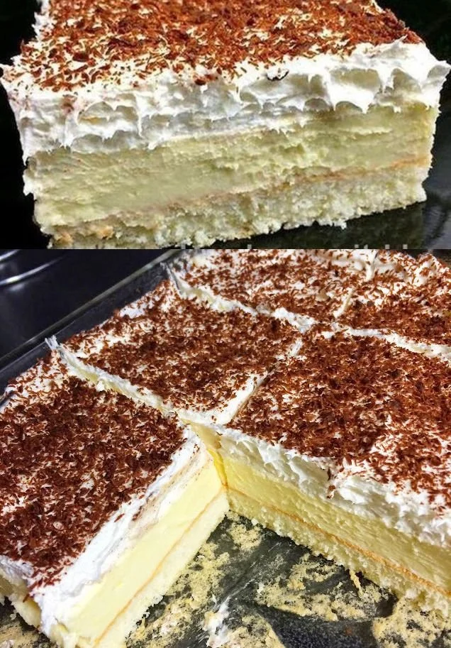 Leckerer Vanillecreme Kuchen ohne Backen auf einem Teller serviert.