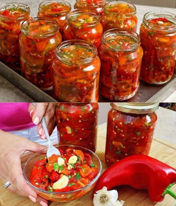 Eingelegte Paprika mit Knoblauch
