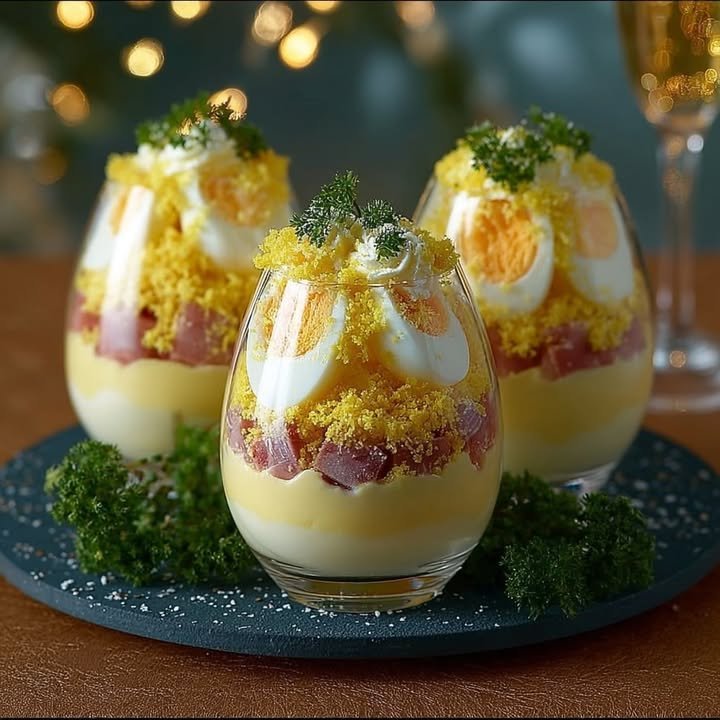 Mimosaeier in festlichen Gläsern