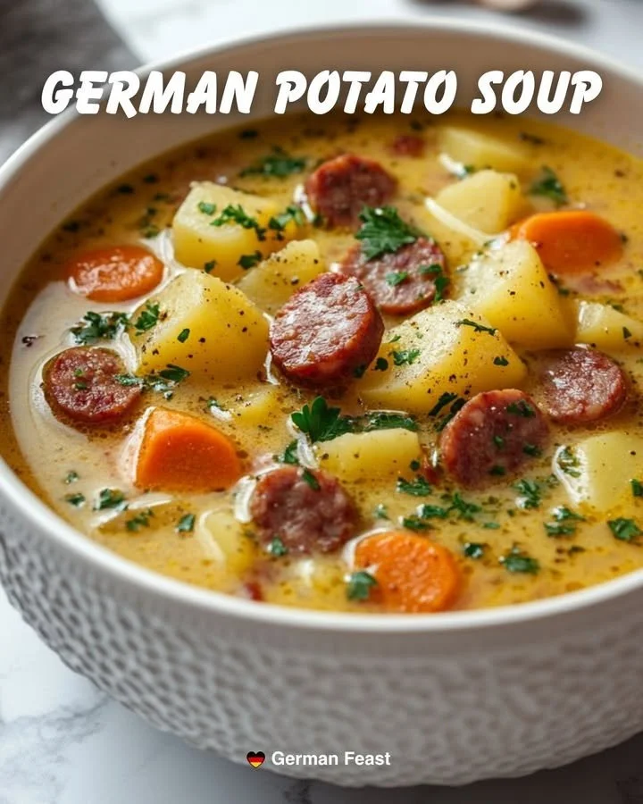 Schüssel mit deutscher Kartoffelsuppe – cremig und lecker