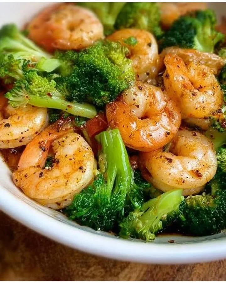 Garnelen-Brokkoli-Pfanne mit frischen Garnelen und Brokkoli in einer schmackhaften Sauce