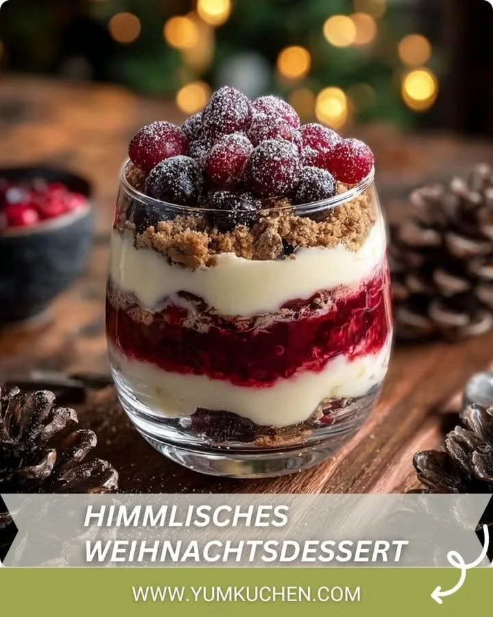Himmlisches Weihnachtsdessert mit festlichem Dekor und Zutaten