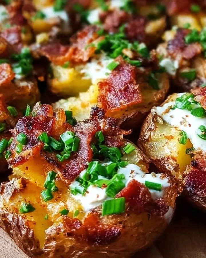 Knusprige zerdrückte gefüllte Kartoffeln auf einem Teller angerichtet