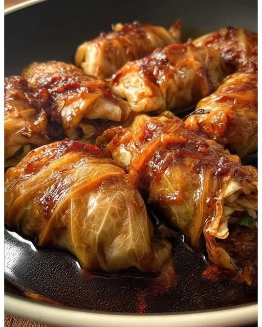 Kohlrouladen mit feiner Füllung auf einem Teller serviert.