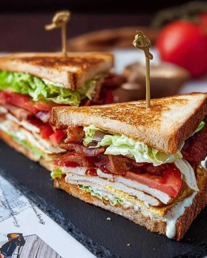 New Yorker Club-Sandwich mit Schinken, Truthahn und frischem Gemüse ausgestattet.