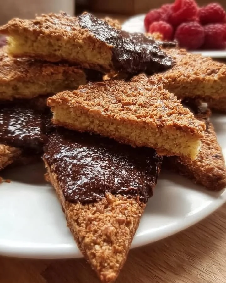 Leckere Nussecken mit Schokolade und Nüssen auf einem Teller