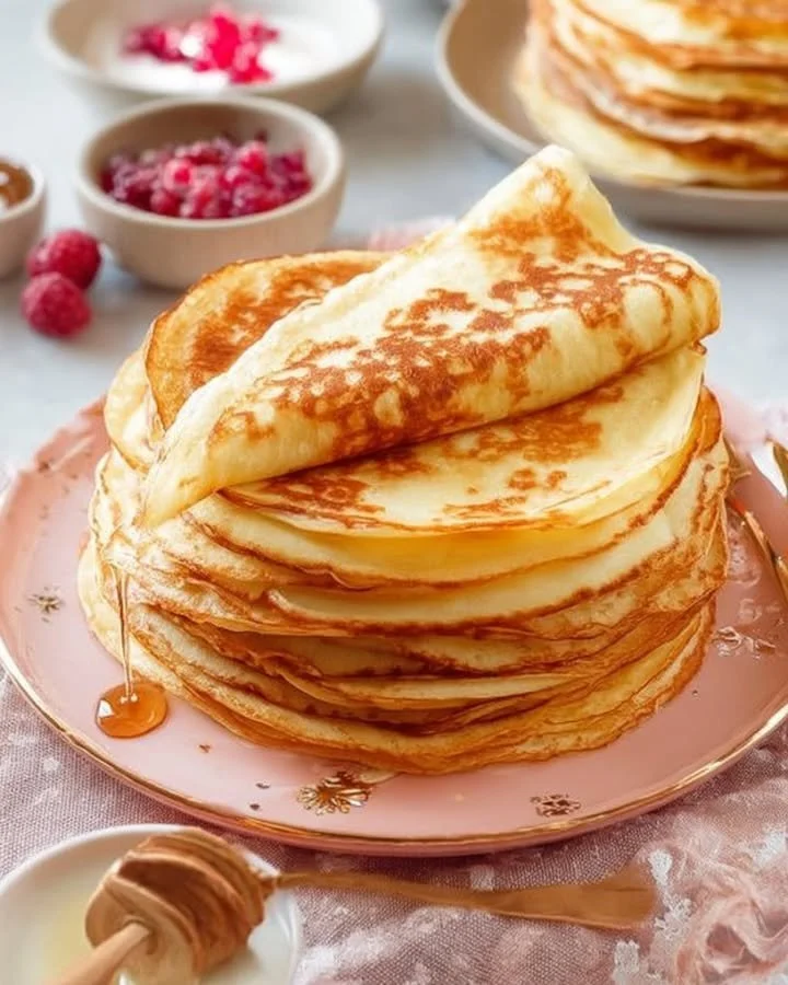 Fluffige Pfannkuchen nach Omas Rezept, goldbraun gebacken und lecker serviert
