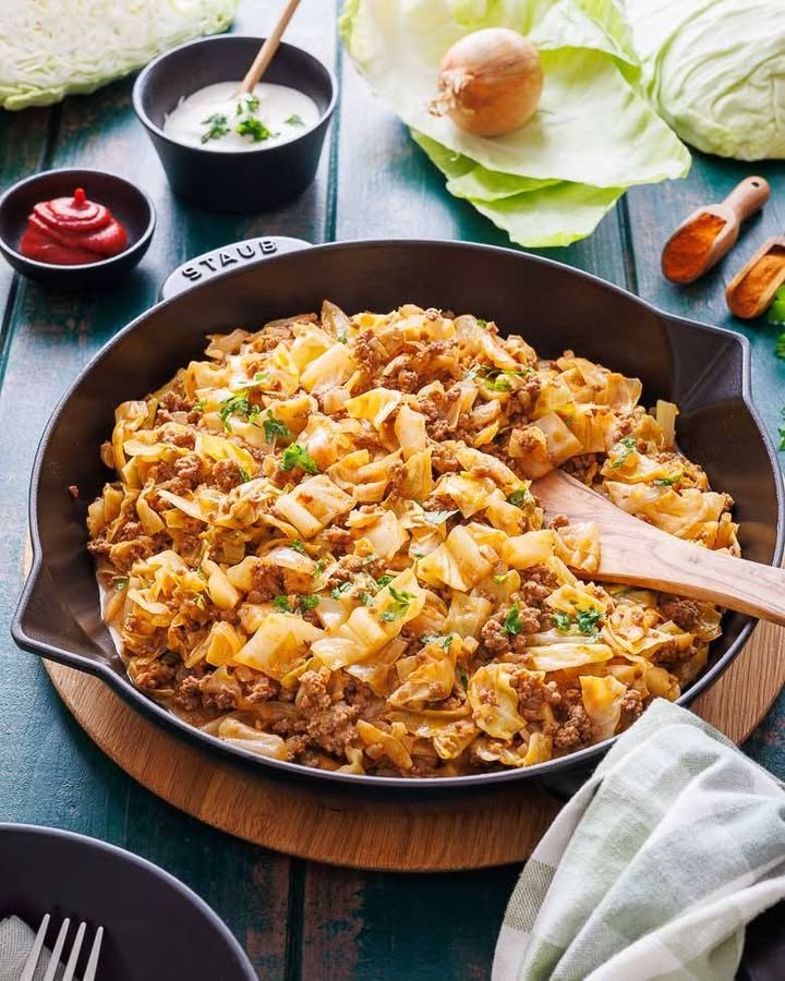 Spitzkohlpfanne mit Hackfleisch