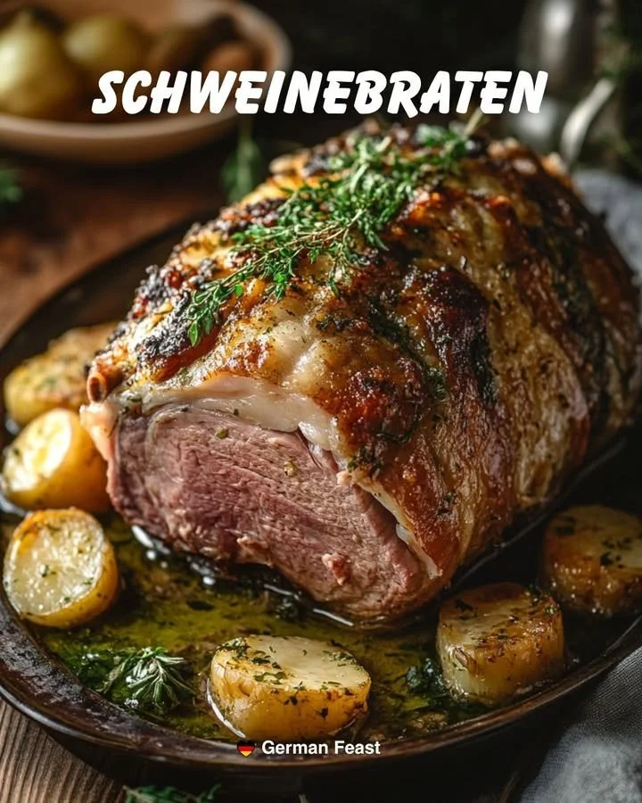 Zart gegrillter Schweinebraten mit knuspriger Kruste und Gemüse