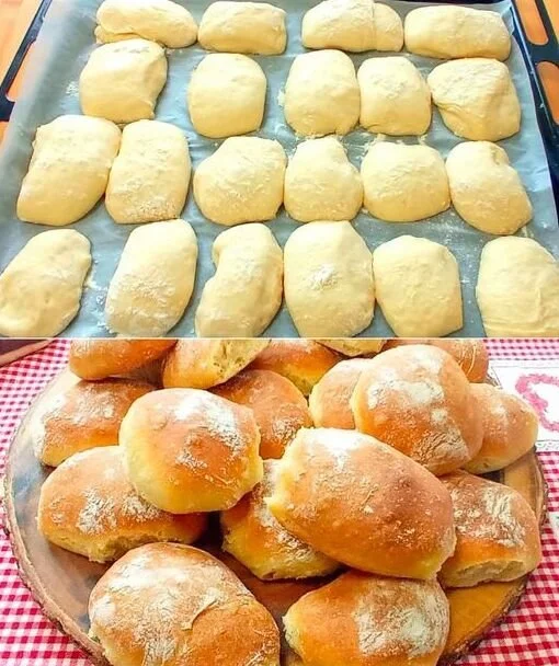 Bäcker Brötchen mit 3 Zutaten auf einem Holzbrett