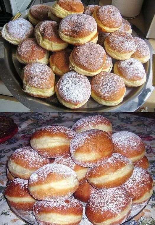 Fluffige Silvester Krapfen, frisch gebacken und dekoriert für den Feiertag.