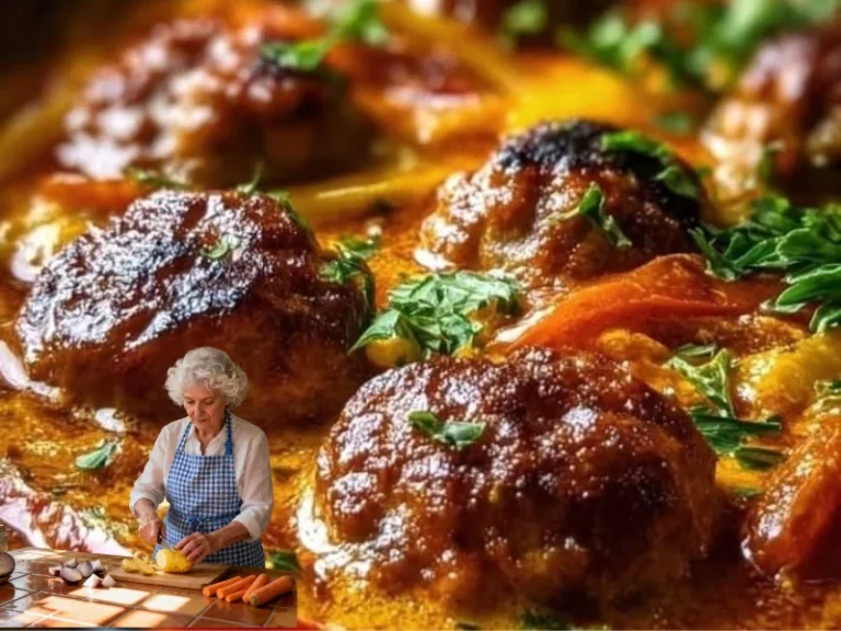 Hackbällchen in cremiger Paprikasoße auf einem Teller serviert