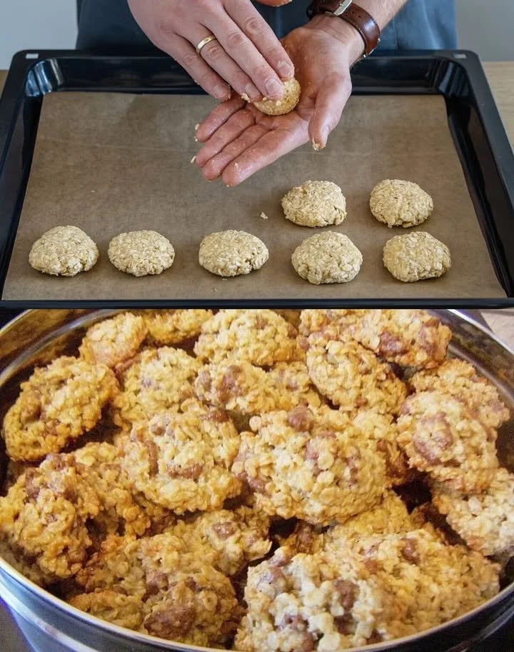Leckere Haferflocken Plätzchen auf einem bunte Servierteller.