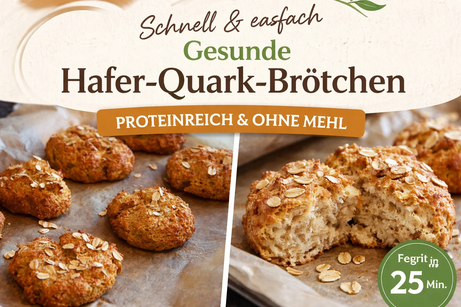 Gesunde Haferflockenbrötchen ohne Mehl und Hefe auf einem Holzbrett.