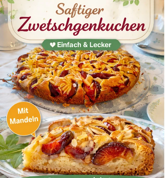 Delizioso Hillís Zwetschgenkuchen mit Mandeln frisch aus dem Ofen