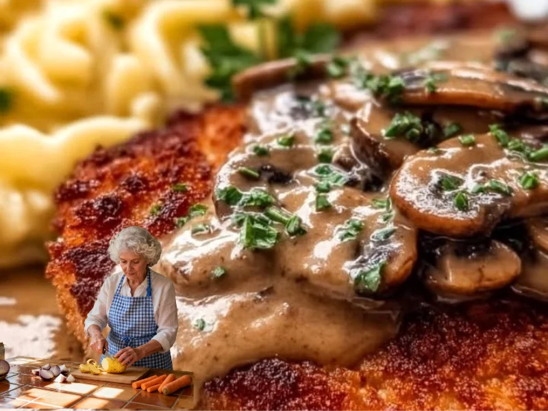 Delikates Jägerschnitzel mit Pilzsauce auf einem Teller serviert
