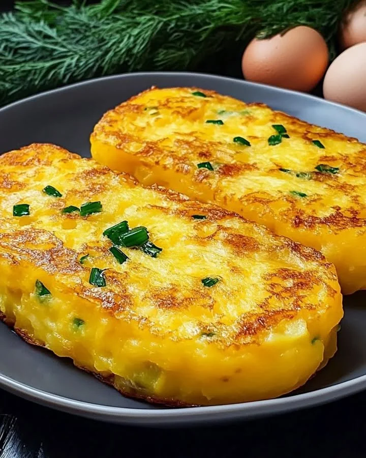 Leckeres Gericht aus Kartoffeln und Eiern auf einem Teller serviert