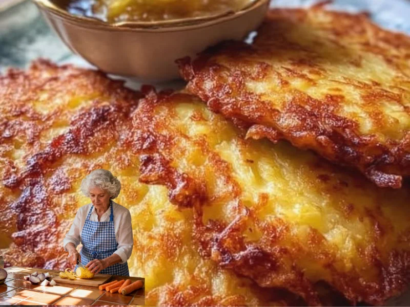 Leckere Kartoffelpuffer frisch zubereitet und auf einem Teller serviert.