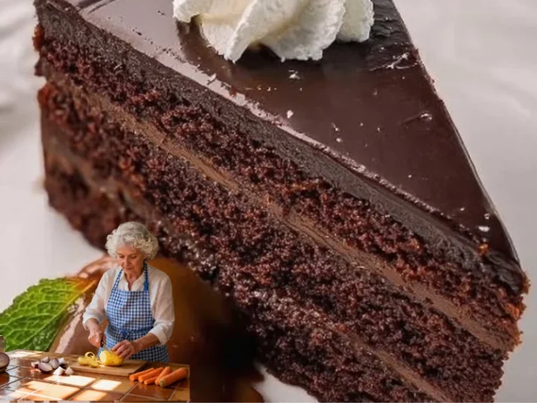 Klassische Sachertorte mit Schokolade und Aprikosenmarmelade, serviert auf einem Teller.