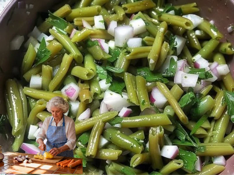 Leichter Grüner Bohnensalat auf einem Teller, ideal für den Sommer